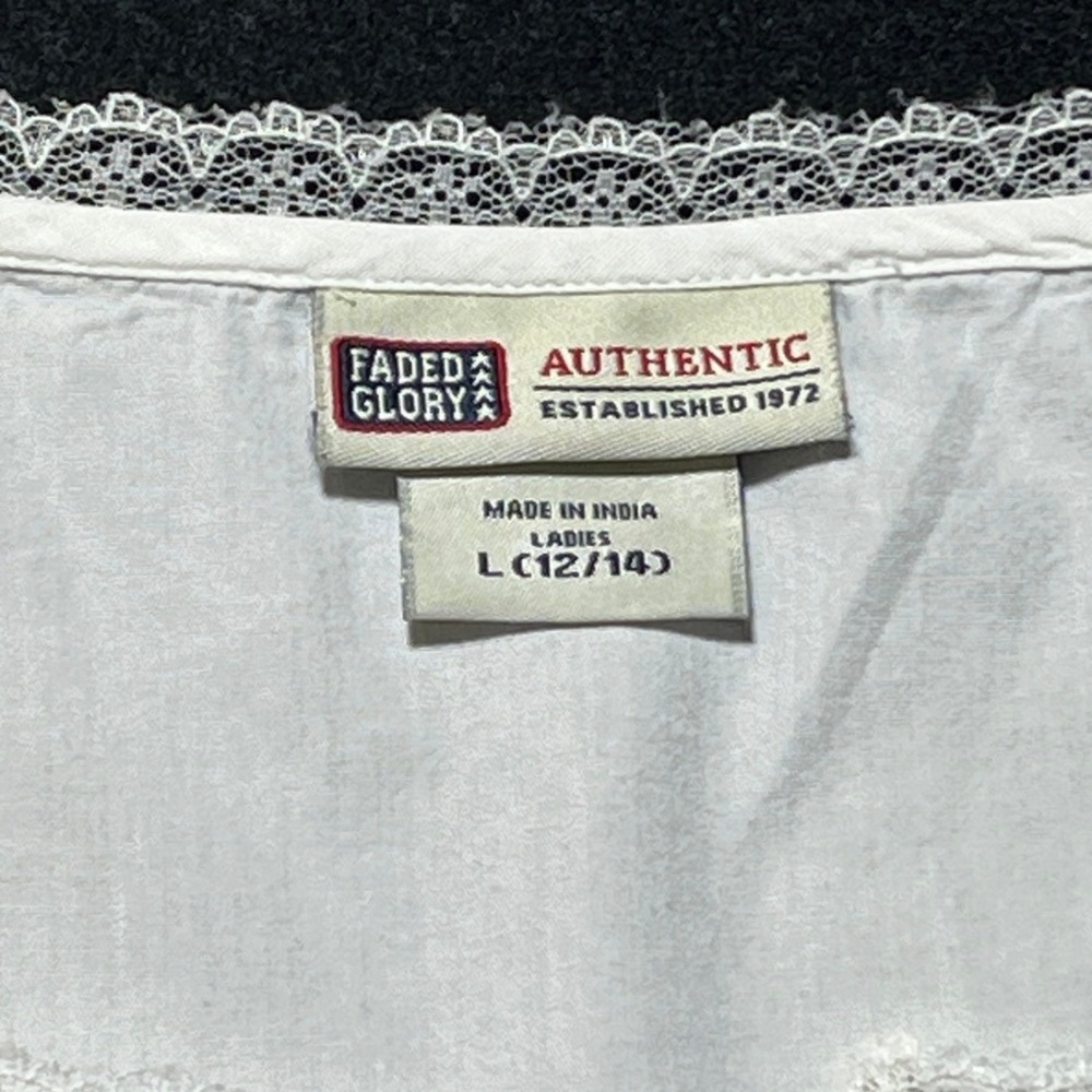 Faded Glory White Embroidered Cotton Peasant Blouse Boho Cottagecore L - Picture 2 of 7